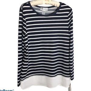 Cathy Daniels Navy and White Marina Del Ray Scoop Neck Stripe Size S
